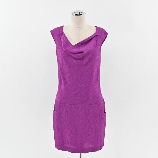 BLACK HALO Dress Size 8 Ford Mini Purple Cowl Neck Sleeveless Drop Waist Pocket