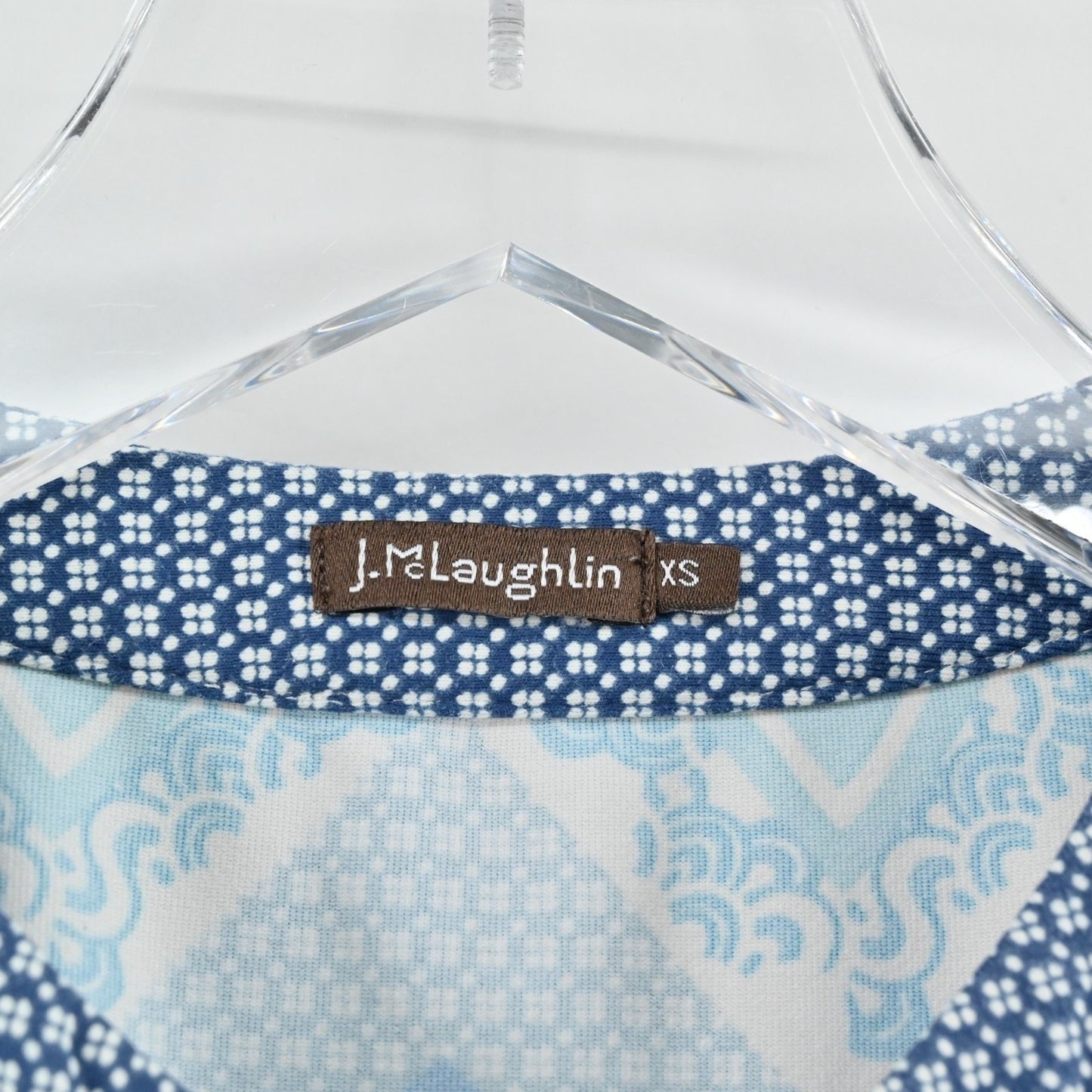 J McLaughlin Womens Blue Catalina Cloth Top Size XS Chevron Blouse Stretch Coast
