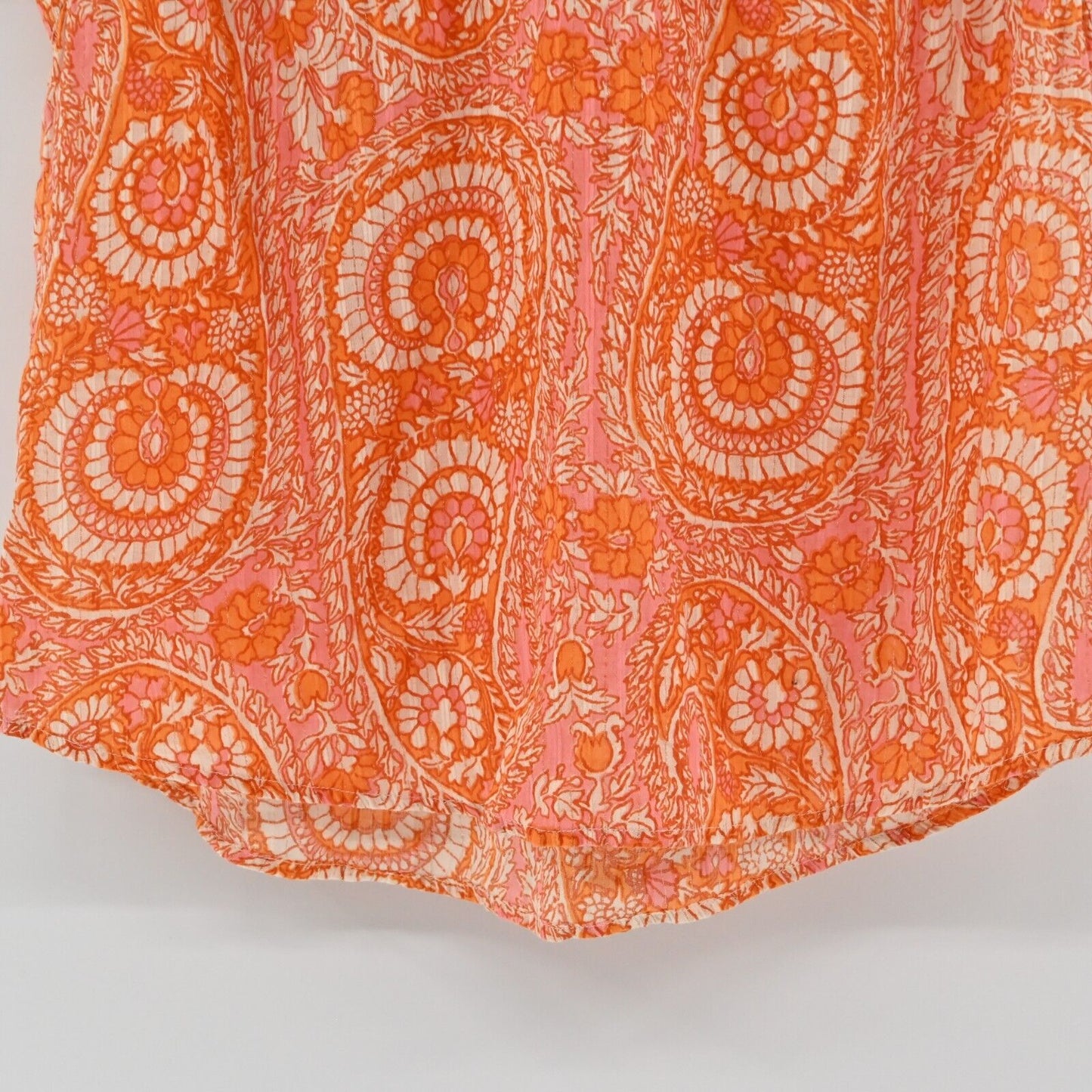 ANTHROPOLOGIE Top Womens Sz Small Orange Printed Tassel Tie Shoulder Boho Blouse