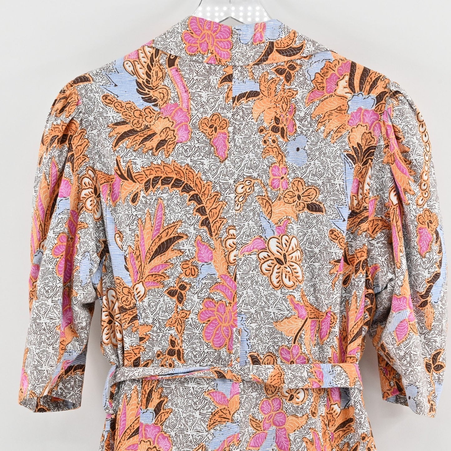 INC Floral Print Belted Midi Dress Size XXL Linen Paisley Duster Lined Boho Puff