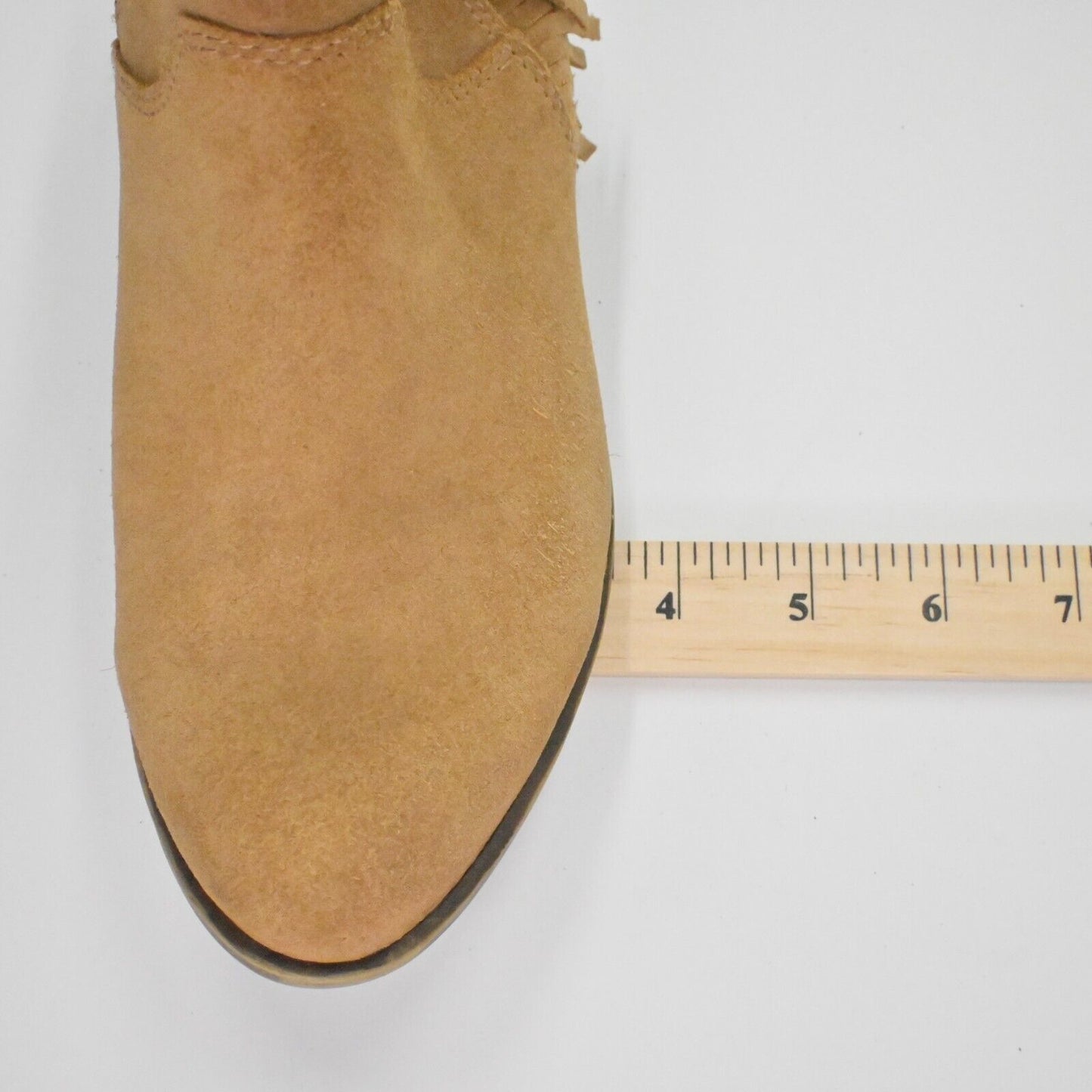 LUCKY BRAND Booties Womens Sz 6.5 Banji Ankle Fringe Stacked Heel Chestnut Brown