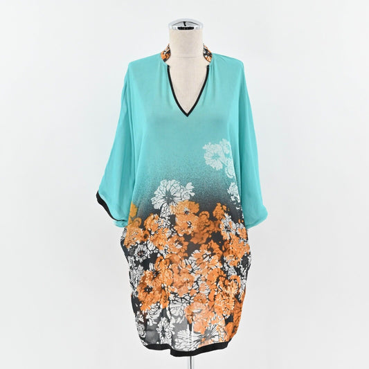 PETANU by PASHMA Top Womens Size M Silk Beaded Tunic Multicolor Floral Relaxed