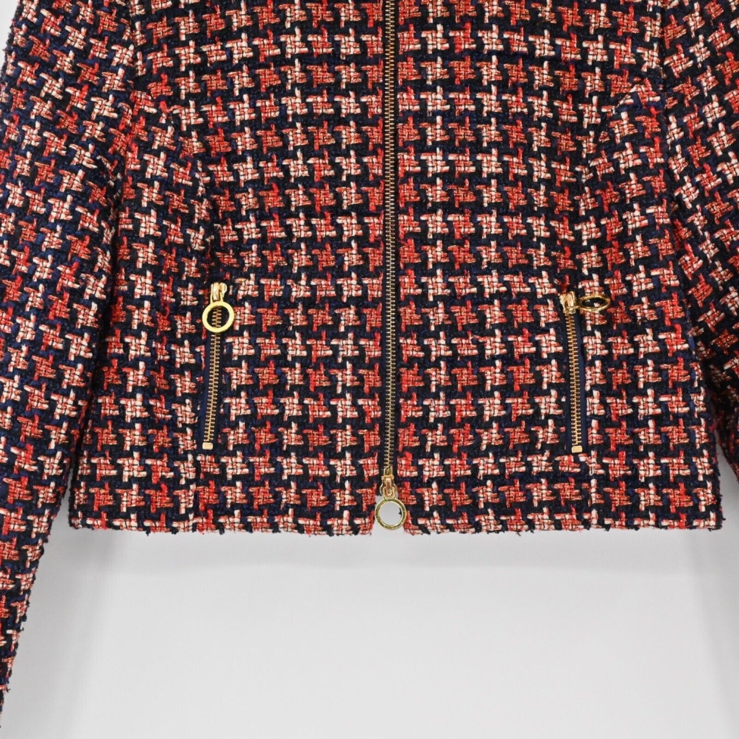 JILL JILL STUART Blazer Womens Size 4 Cropped Tweed Jacket Houndstooth Plaid Zip