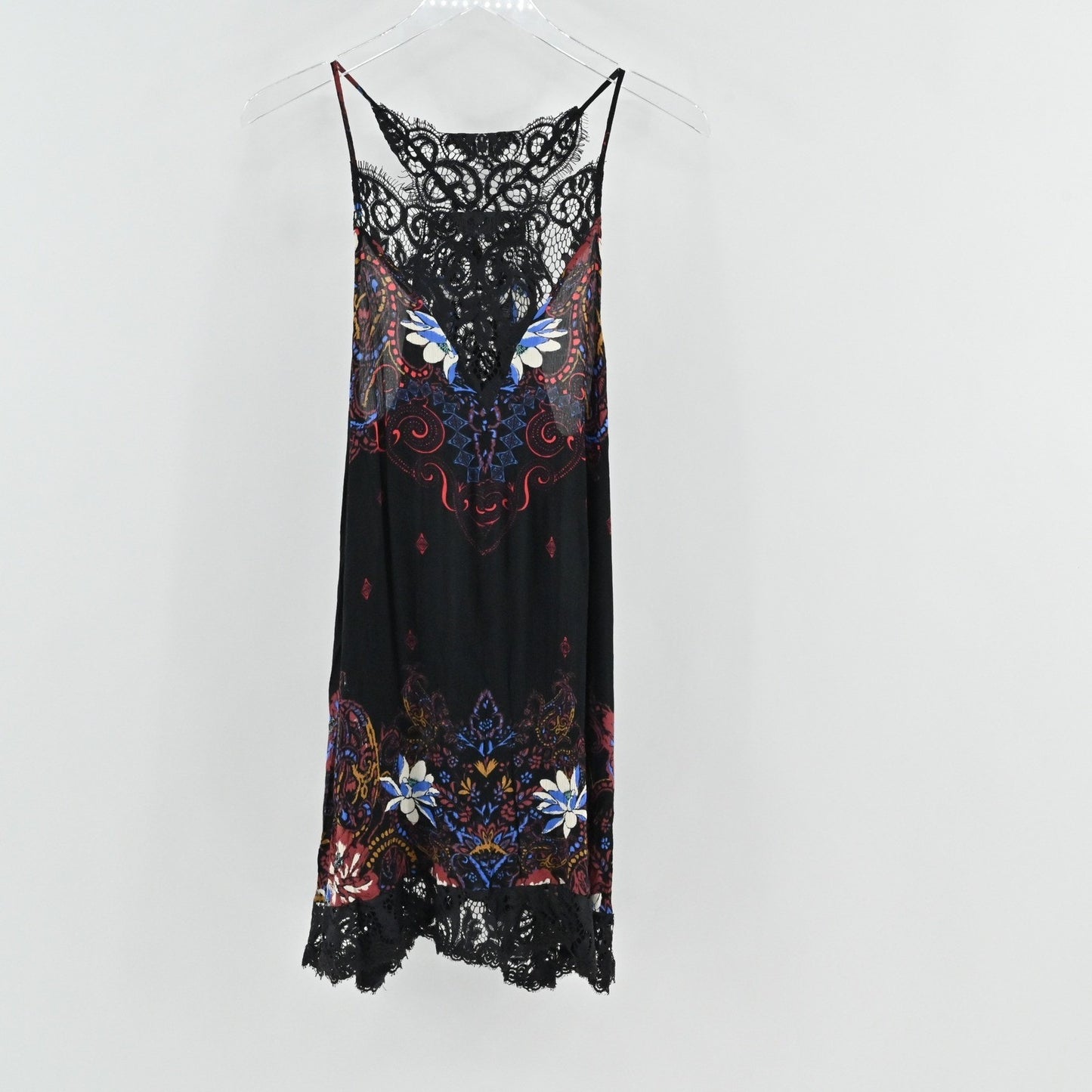 Free People Whos Sorry Now Slip Dress S Lace Trim Floral Print Mini Intimately