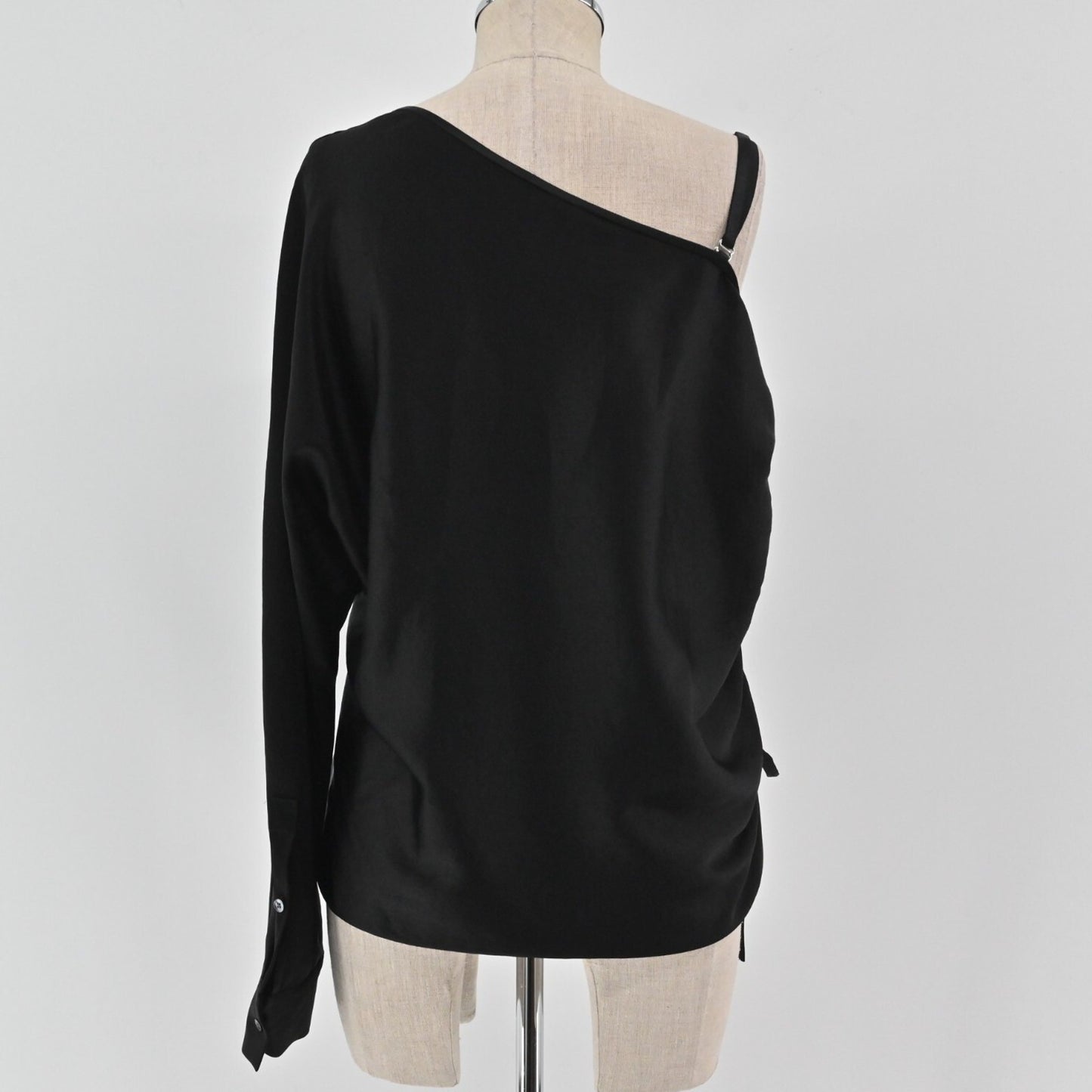 T ALEXANDER WANG Ruched Womens Top Size 4 Black Satin Dark Romantic One Sleeve