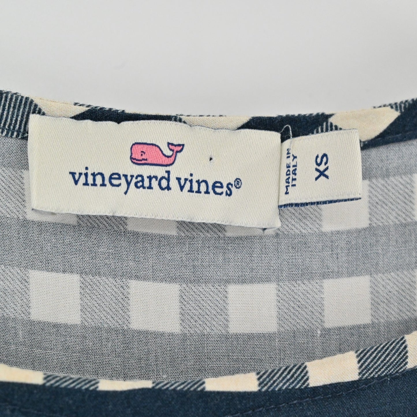 VINEYARD VINES Womens Gingham Moonshine Dress Size XS Navy Blue Tie Sleeveless
