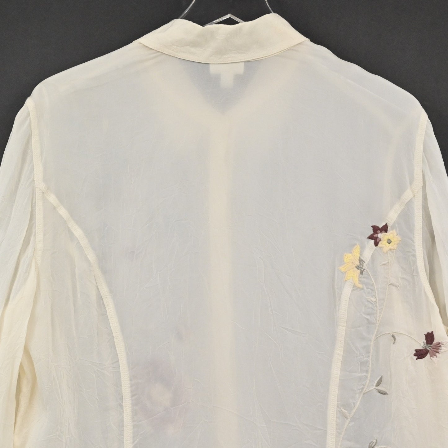J JILL Womens Embroidered Button Up Top Sz XL Ivory Floral Sheer Boho Retro 00s