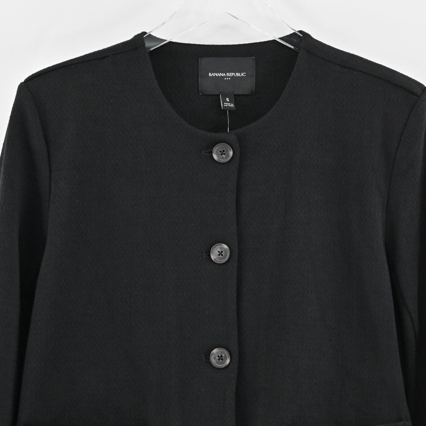 BANANA REPUBLIC Womens Blazer Size S Black Collarless Jacket Corpcore Capsule