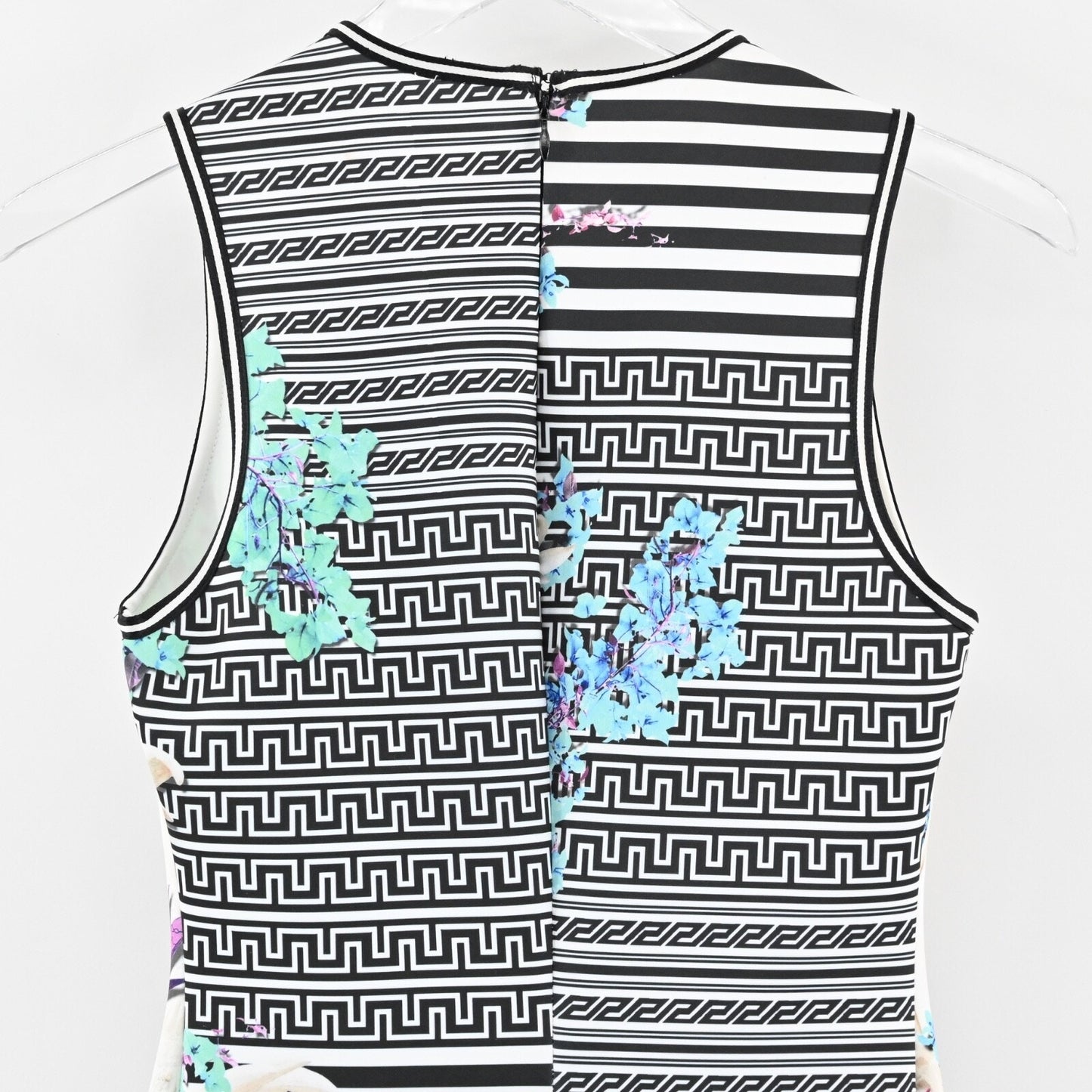 CLOVER CANYON Enchanted Garden Dress Sz M Sheath Black Floral Stripe Sleeveless