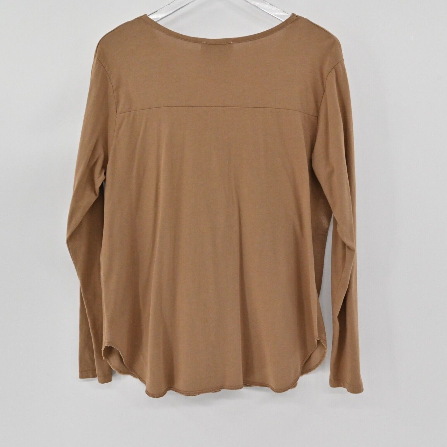 BRAND BAZAR Top Womens Size L Brown Satin Cotton Jersey Knit V Neck Long Sleeve