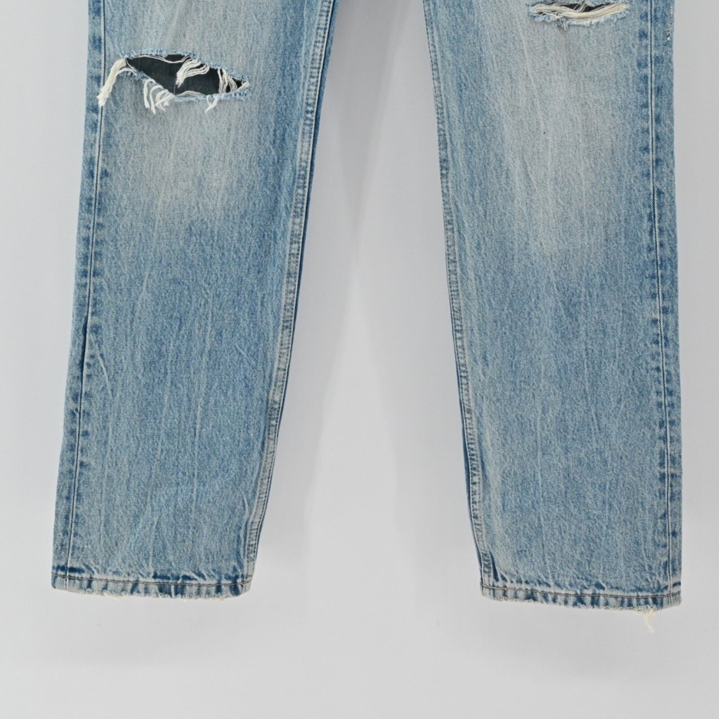 ZARA Womens Button Fly Jeans Size 4 Straight Leg Light Wash Distressed Mid Rise