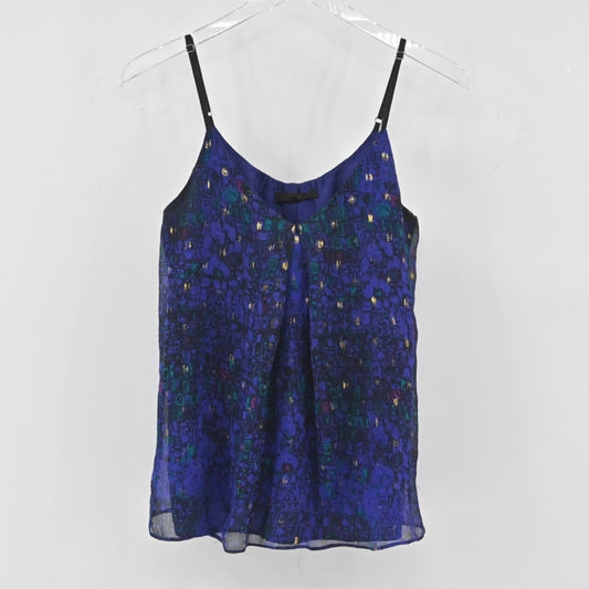 ARYN K Womens Silk Chiffon Top Size S Boho Fairy Romantic Blue Spaghetti Straps