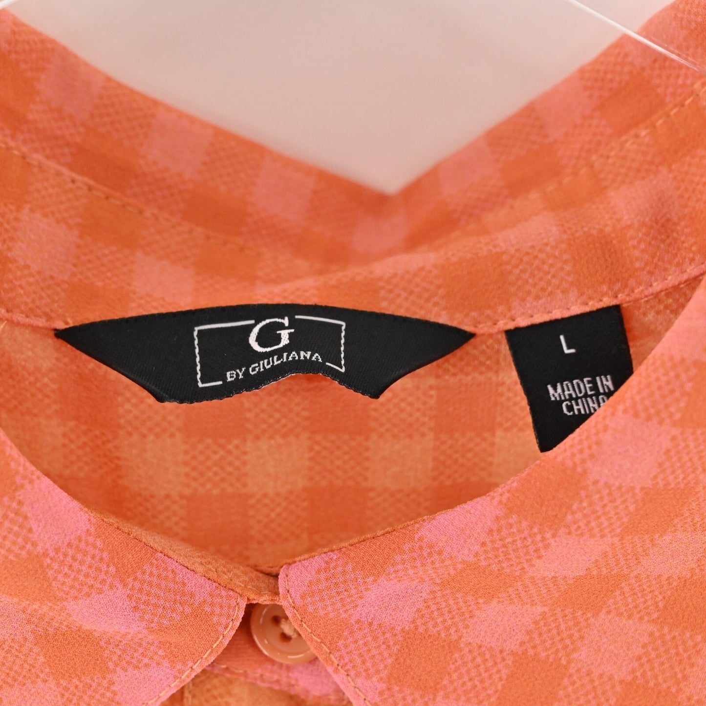 G by GIULIANA Dress Size L Orange Ombre Gingham Print Button Front Smocked Midi