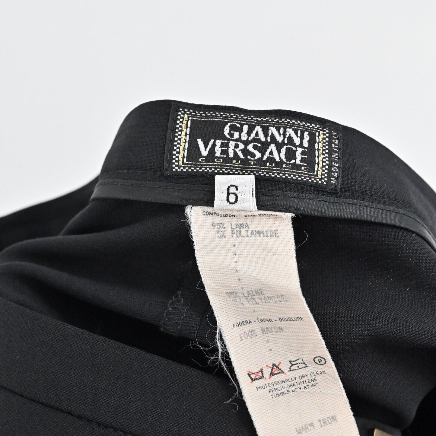 Vtg GIANNI VERSACE Pants Womens Sz 6 Black Wool Blend Mid Rise Straight Leg 80s