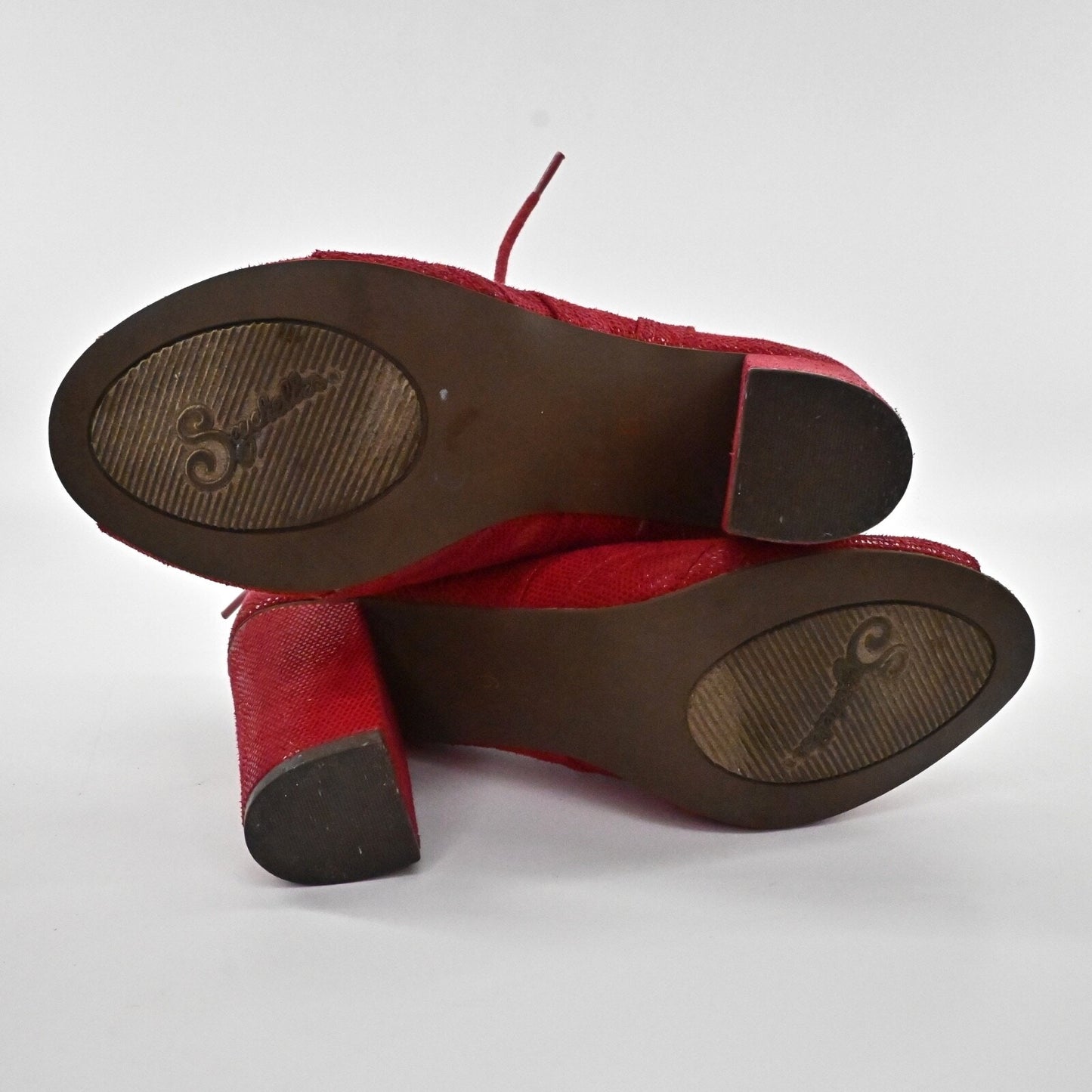 SEYCHELLES Womens Eternity Peep Toe Oxford Heels Sz 6 Red Shimmer Lace Up Retro