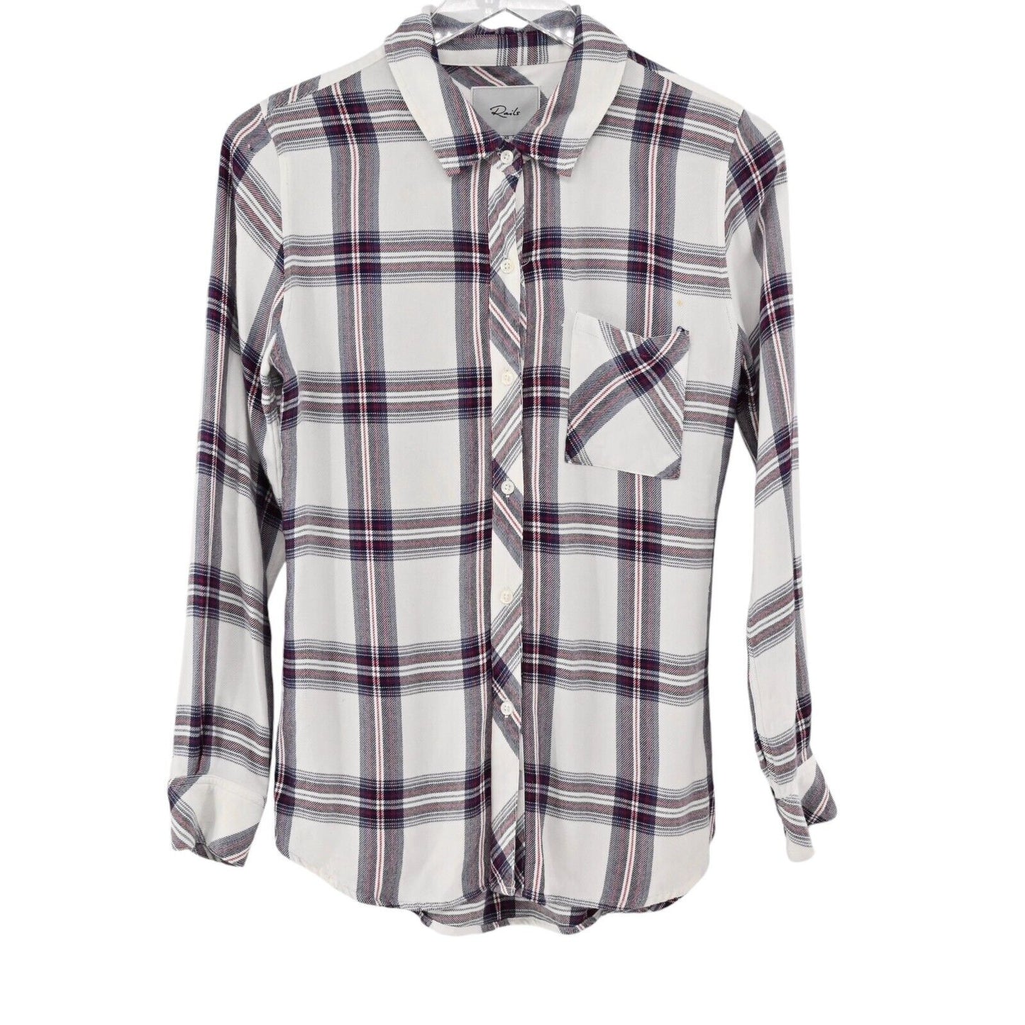 RAILS Top Womens Sz XS Hunter Button Down Plaid White Scarlet Long Sleeve Blouse