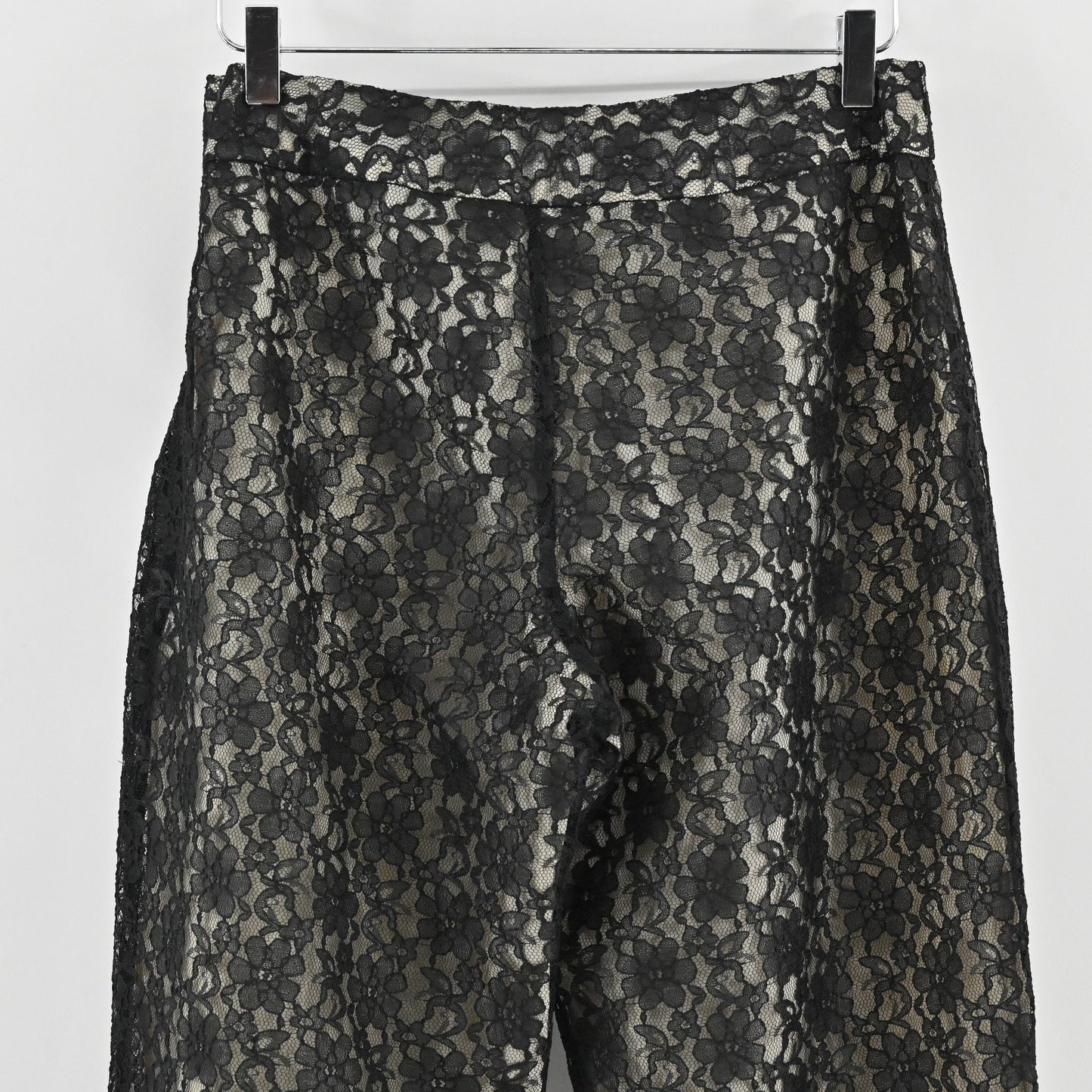 Vtg Y2k Womens Lace Wide Leg Pants Size 10 Whimsigoth Black Floral Sheer Lined