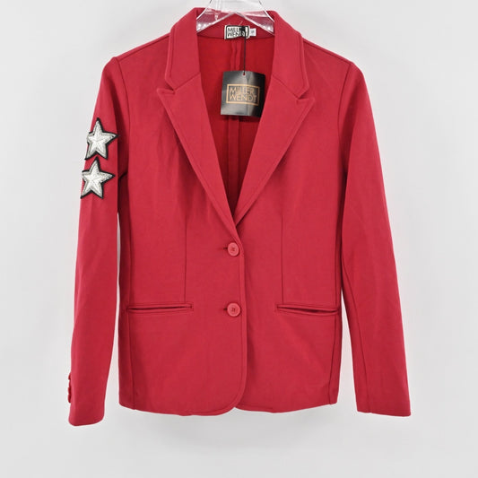 Miller Wendt Womens Red Sloane Blazer Sz S Star Patch Single Breasted Jacket NEW