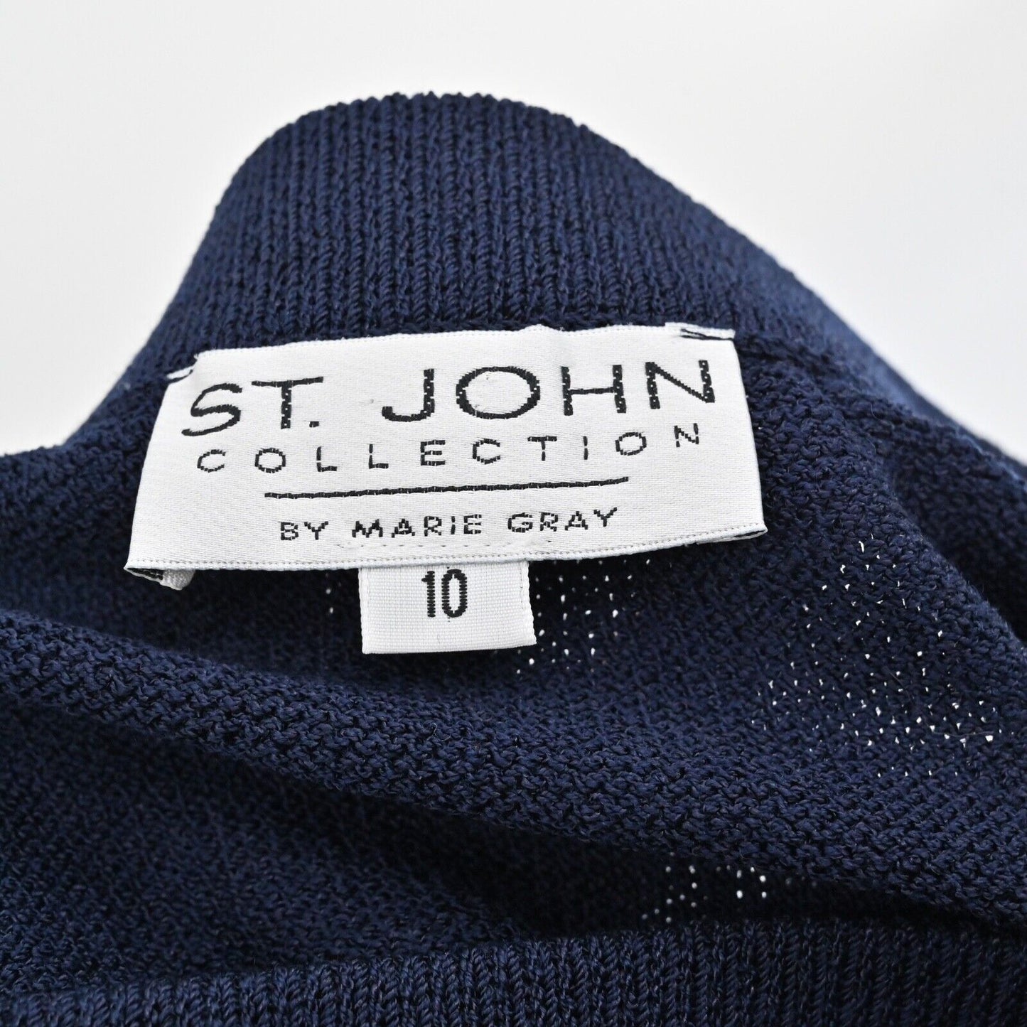 Vtg ST JOHN Skirt Suit Size 8/10 Navy Blue Santana Knit Full Zip Jacket Dog Show