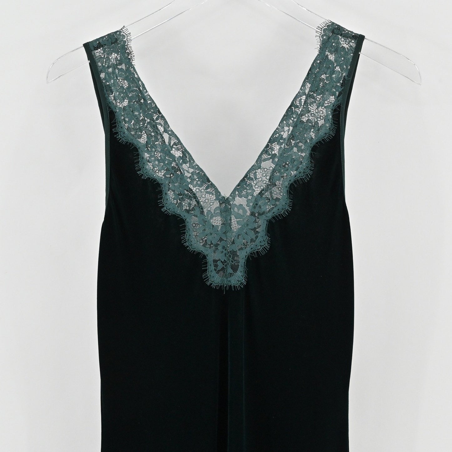 Zara Velvet Lace Midi Slip Dress Size XS Green Romantic Fairy Sleeveless Elegant