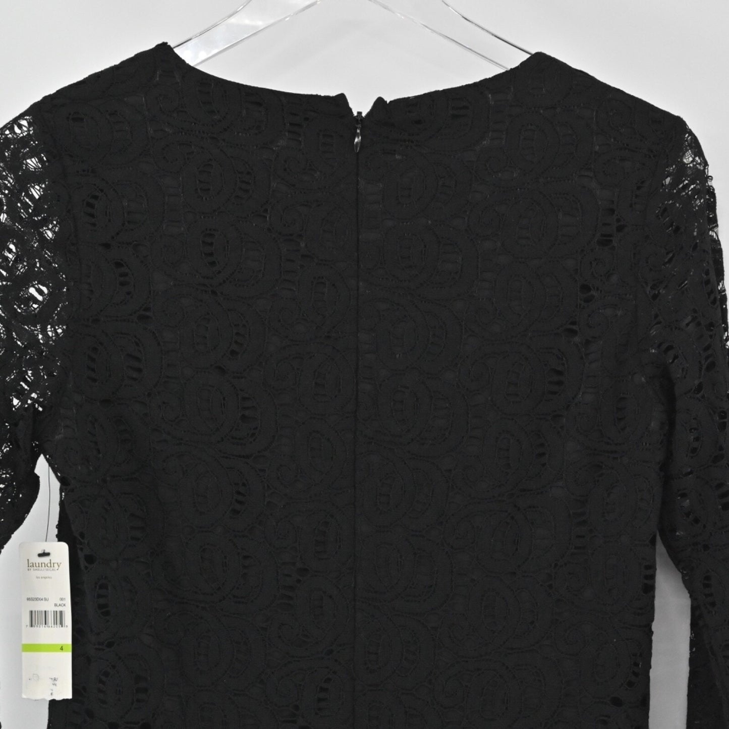 LAUNDRY by SHELLI SEGAL Dress Size 4 Black Lace Dark Romantic Sheer Long Sleeve