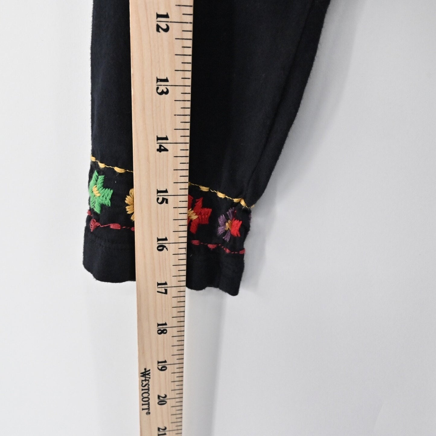 JOHNNY WAS Embroidered Wrap Dress Size S Black Floral Cotton V Neck 3/4 Sleeve