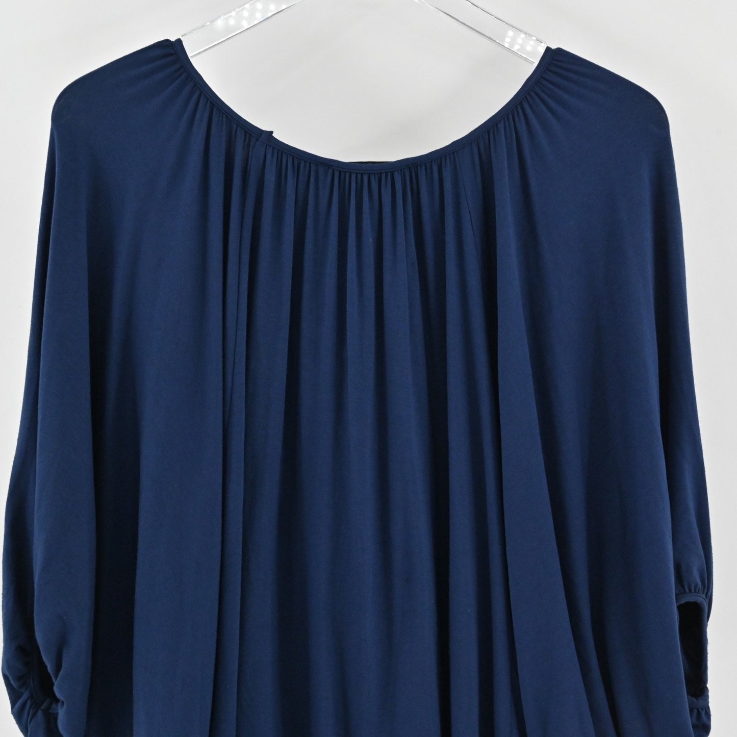 Vtg VaVa Joy Han Womens Sequin Top Size L Blue Checkered Batwing Dolman Sleeve