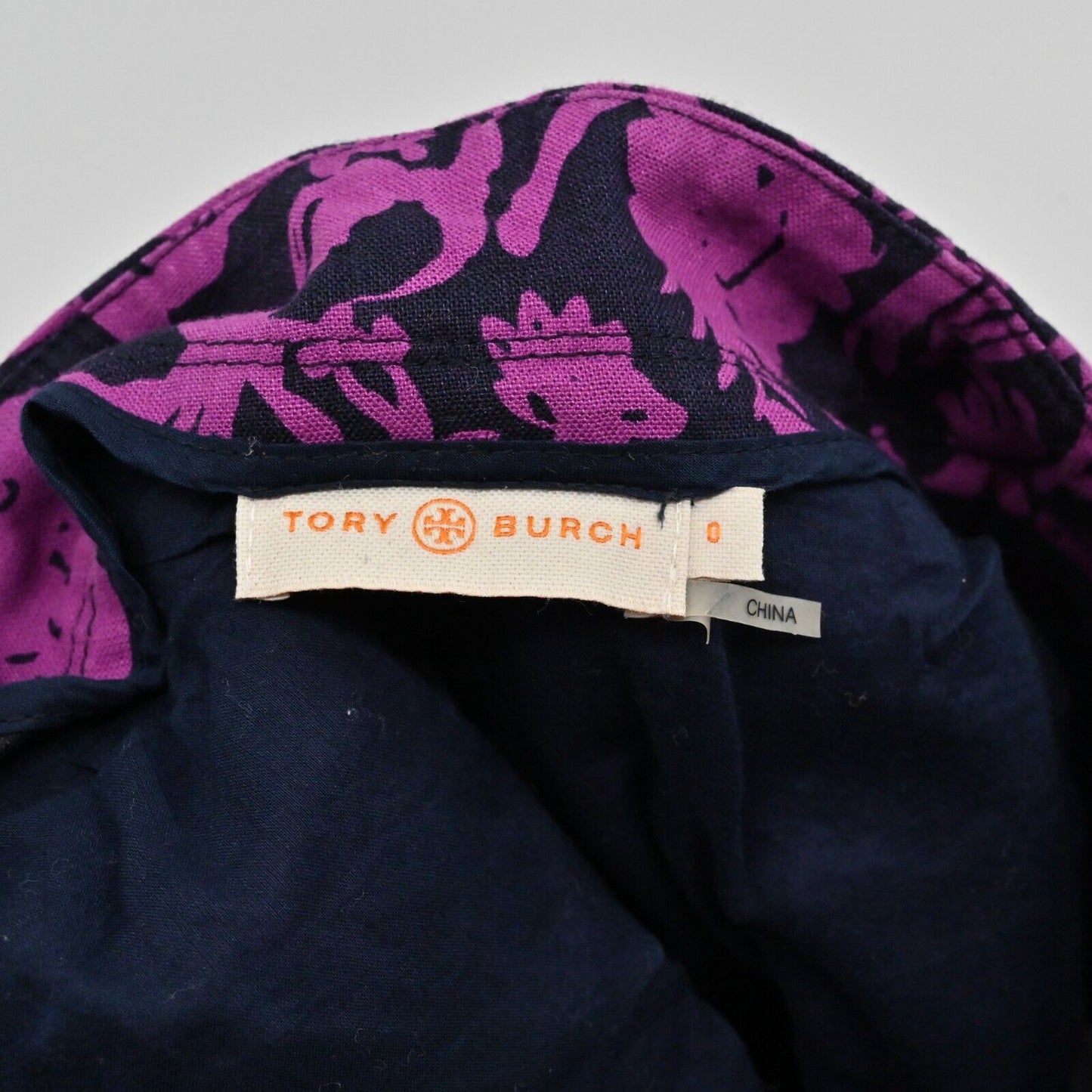 TORY BURCH Shorts Womens Size 0 Cotton Linen Blend Purple Navy Floral Print