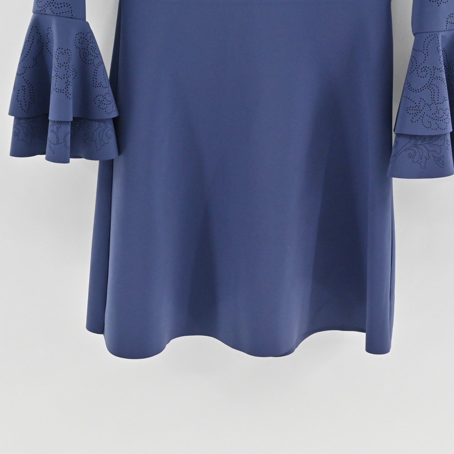 Parker Orlando Blue Dress Size 4 Perforated Detail Bell Sleeve ALine Mini