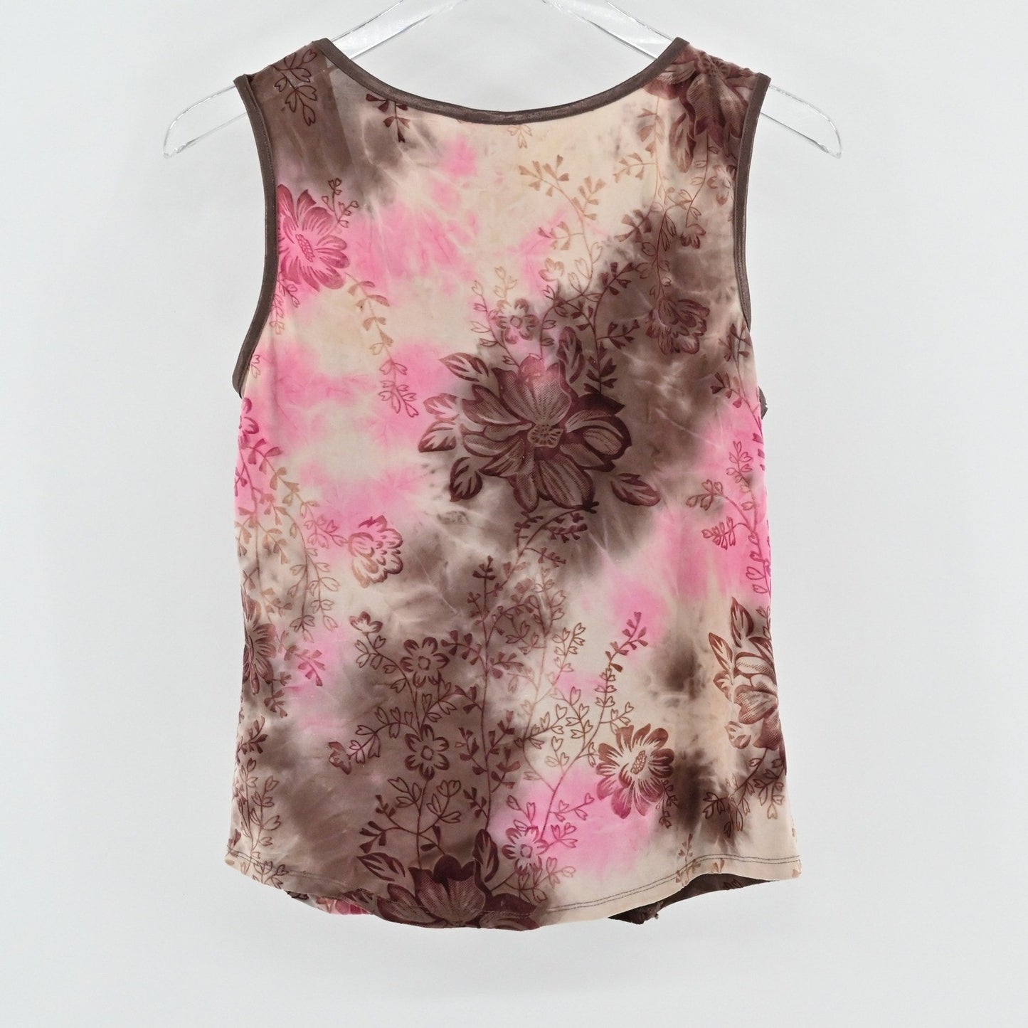 Vtg Y2k Sami Jo Burnout Velvet Top Womens Sz M Corset Floral Brown Pink Tie Dye