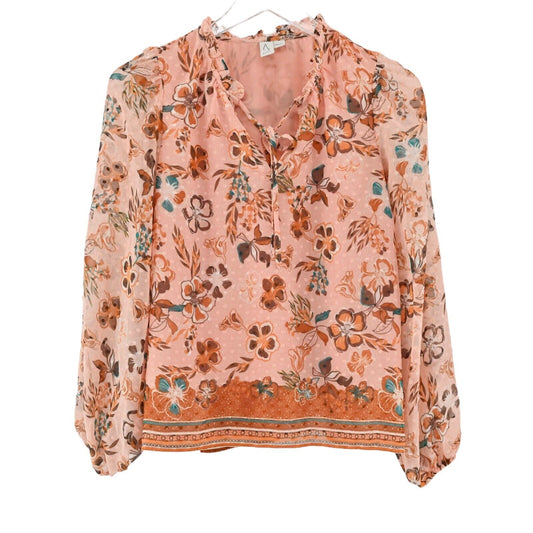 JOIE Top Womens Size XS Orange Floral Peasant Blouse Balloon Long Sleeve Boho
