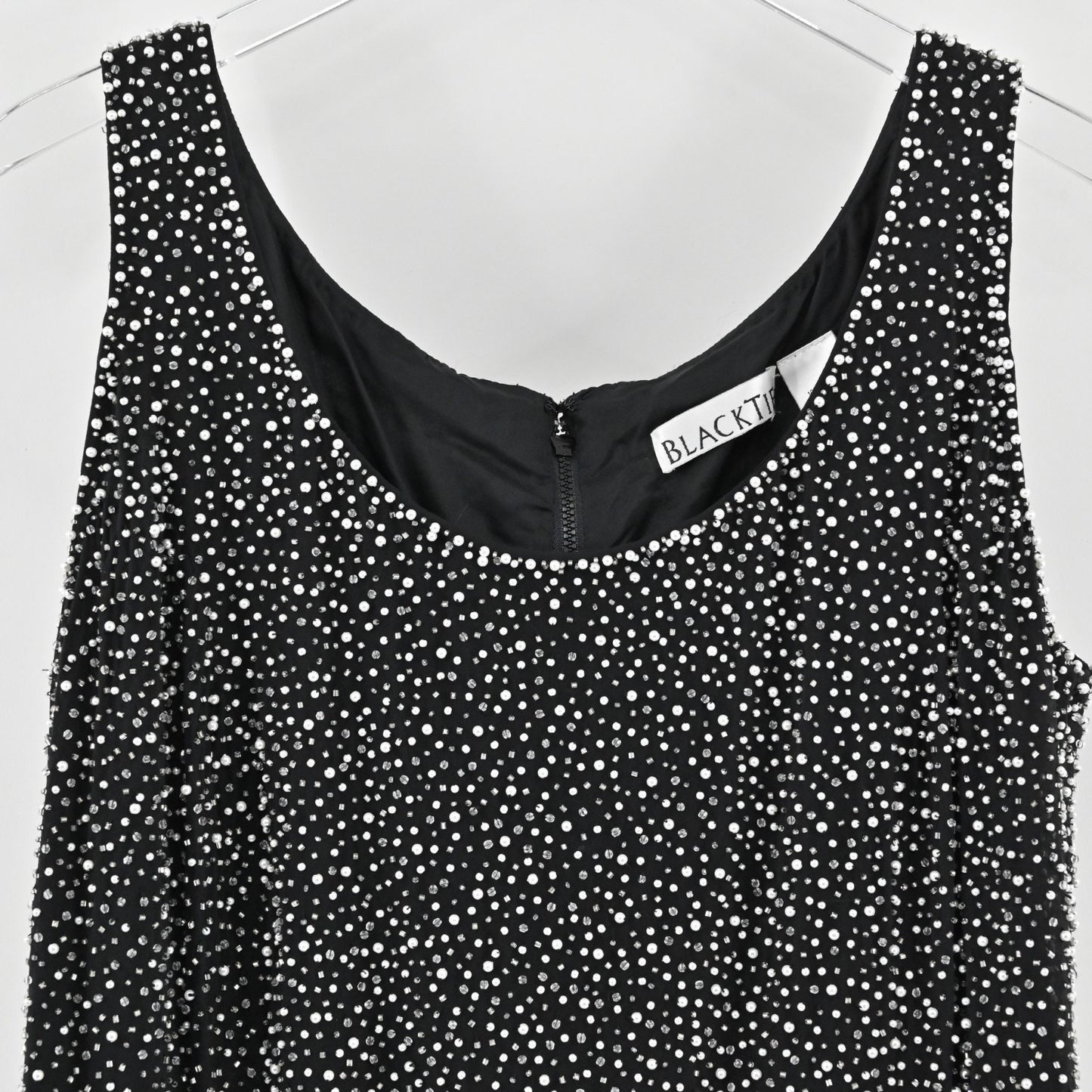 Vtg Beaded Silk Top Womens Size 2X Sleeveless Embellished Oleg Cassini Black Tie
