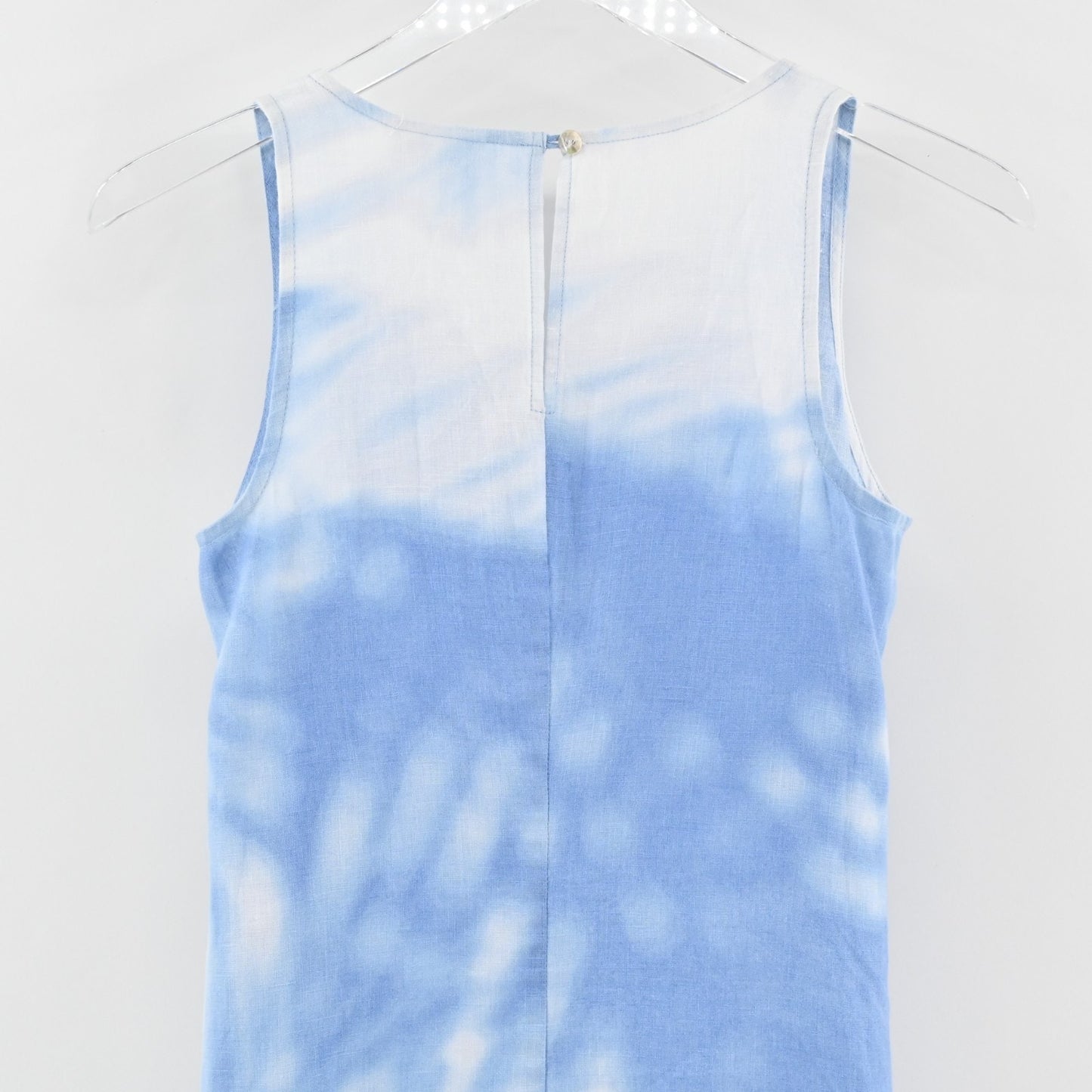 J Jill Love Linen Midi Dress Size XS ALine Breeze Abstract Palm Leaf Blue White