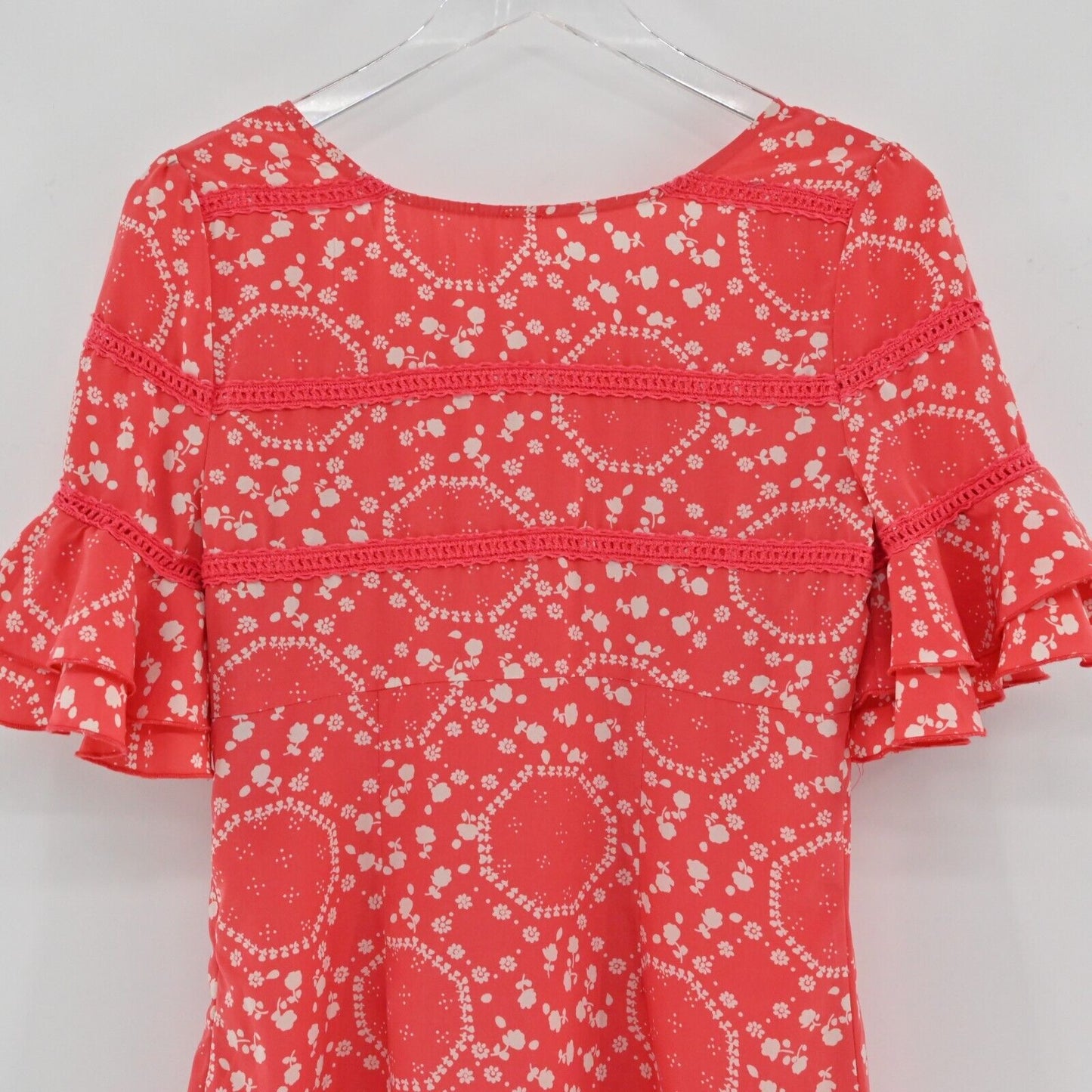 FREE PEOPLE Dress Womens Size 4 Geo Garden Floral Print Ruffled Sleeve Shift