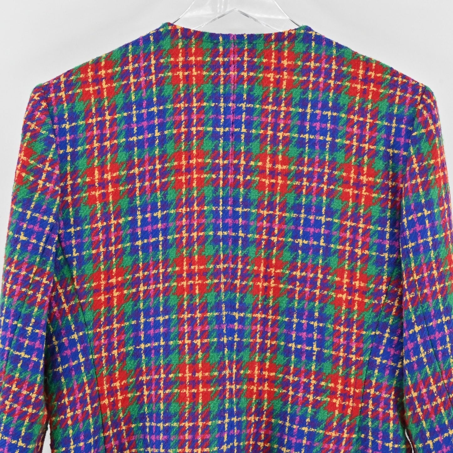 Vtg Carlisle Womens Plaid Wool Blazer Size 6 Collarless Double Breasted Jacket