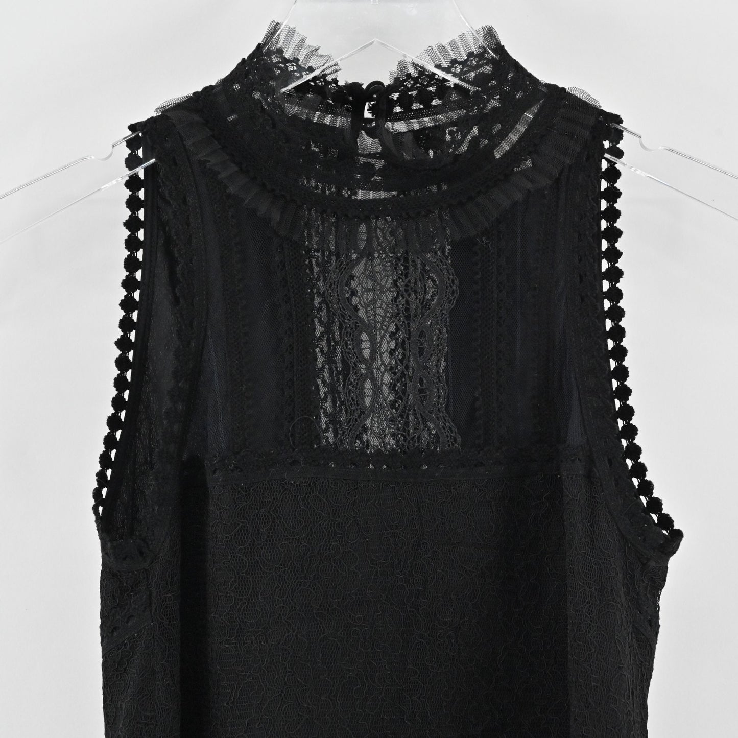 Jonathan Simkhai Womens Black Lace Top Size XS Scalloped Mock Neck Sleeveless