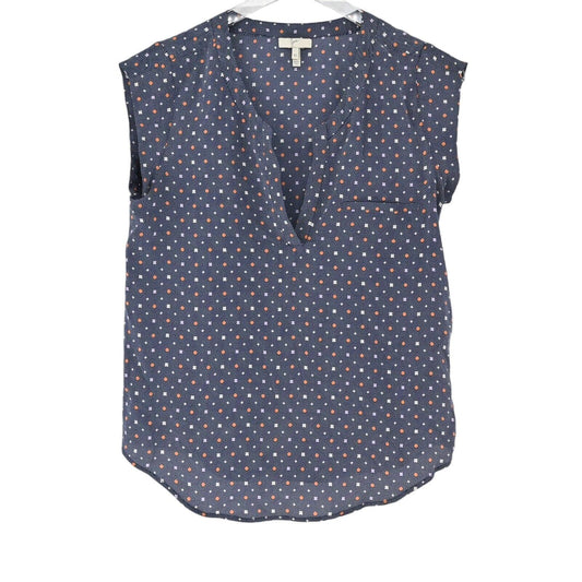 JOIE Top Womens Size XS Blue Geometric Print 100% Silk Ryanna Cap Sleeve VNeck