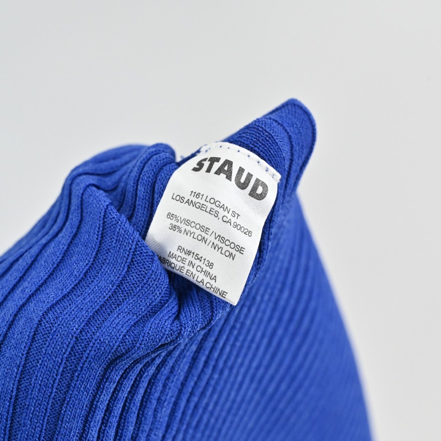 STAUD Dress Size L Dana Blue Colorblock Sleeveless VNeck Rib Knit Fitted Midi