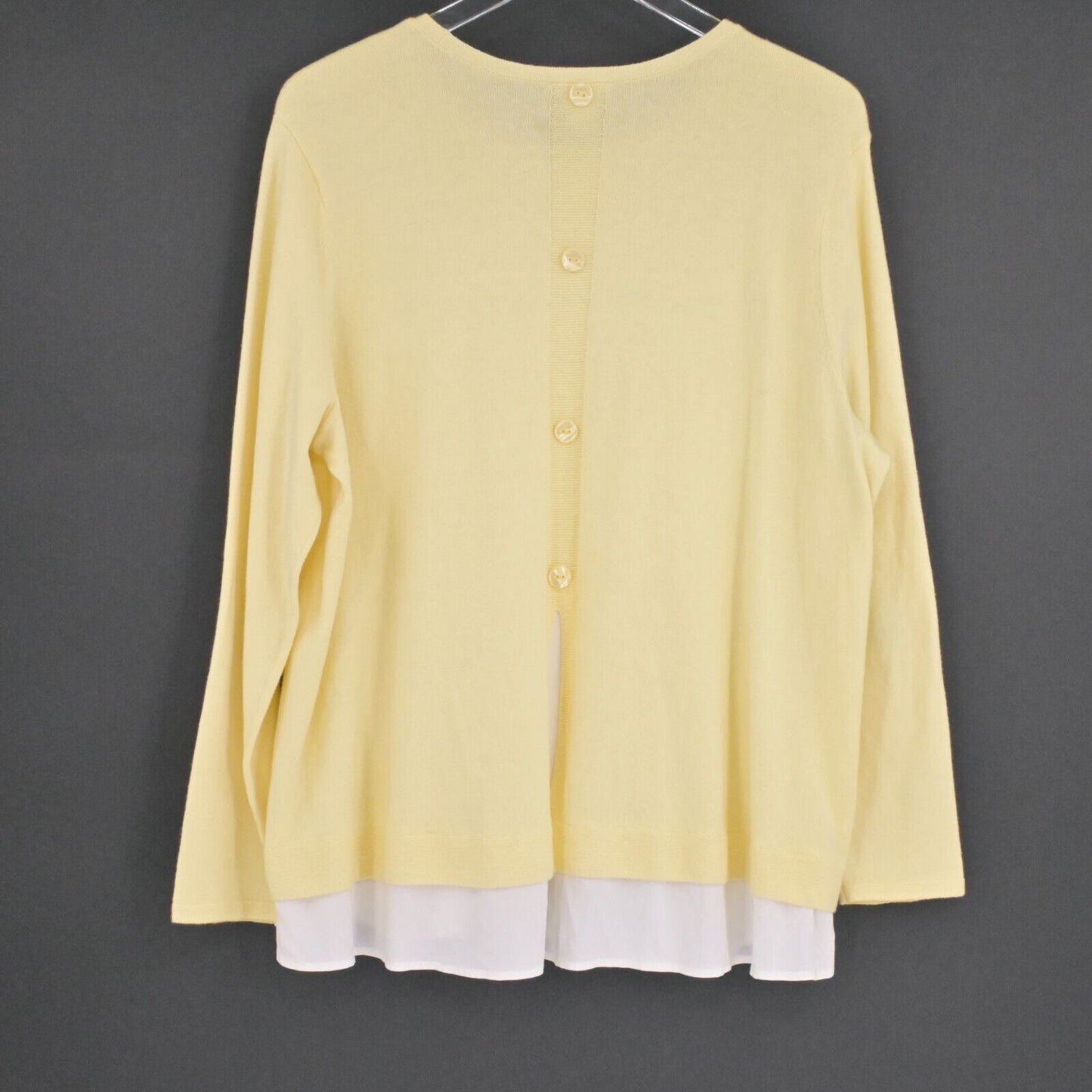J JILL Sweater Womens Size L Petite Yellow Knit Cotton White Contrast Hem Preppy
