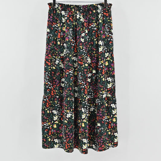 Halston Womens Micro Floral Midi Skirt Size L Prairie Cottagecore Hippie Whimsy