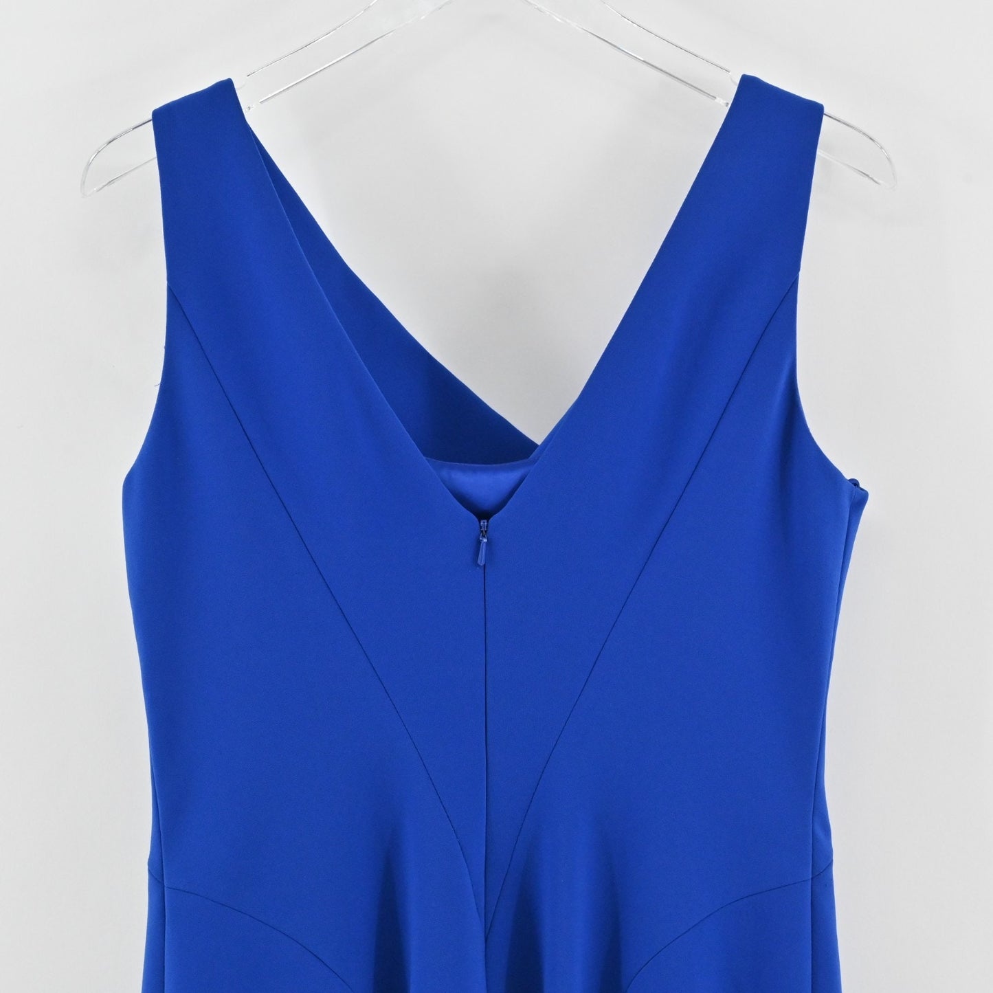 THEIA Blue Cowl Neck Sheath Dress Size 10 Sleeveless Stretch Classic Office