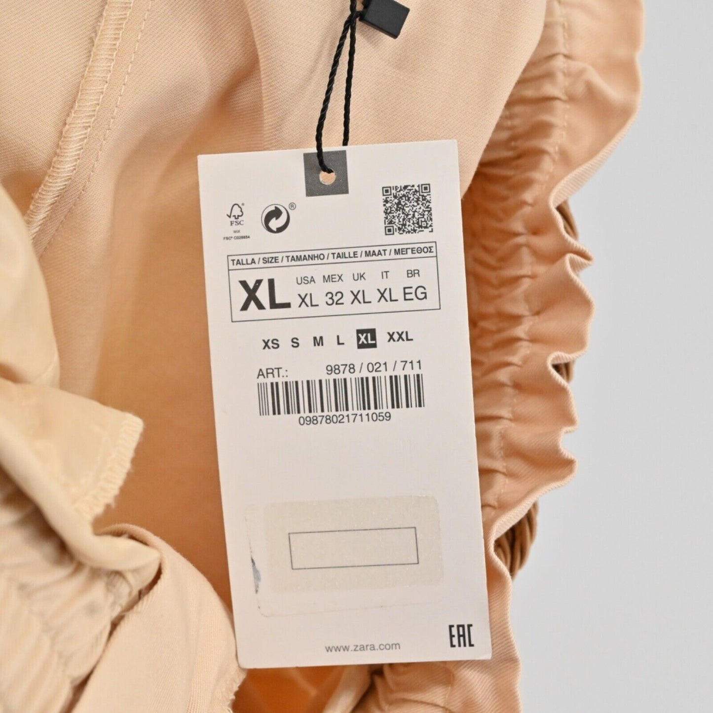 ZARA Pants Womens Sz XL Peach Cotton Blend High Rise Paperbag Braided Belt NEW