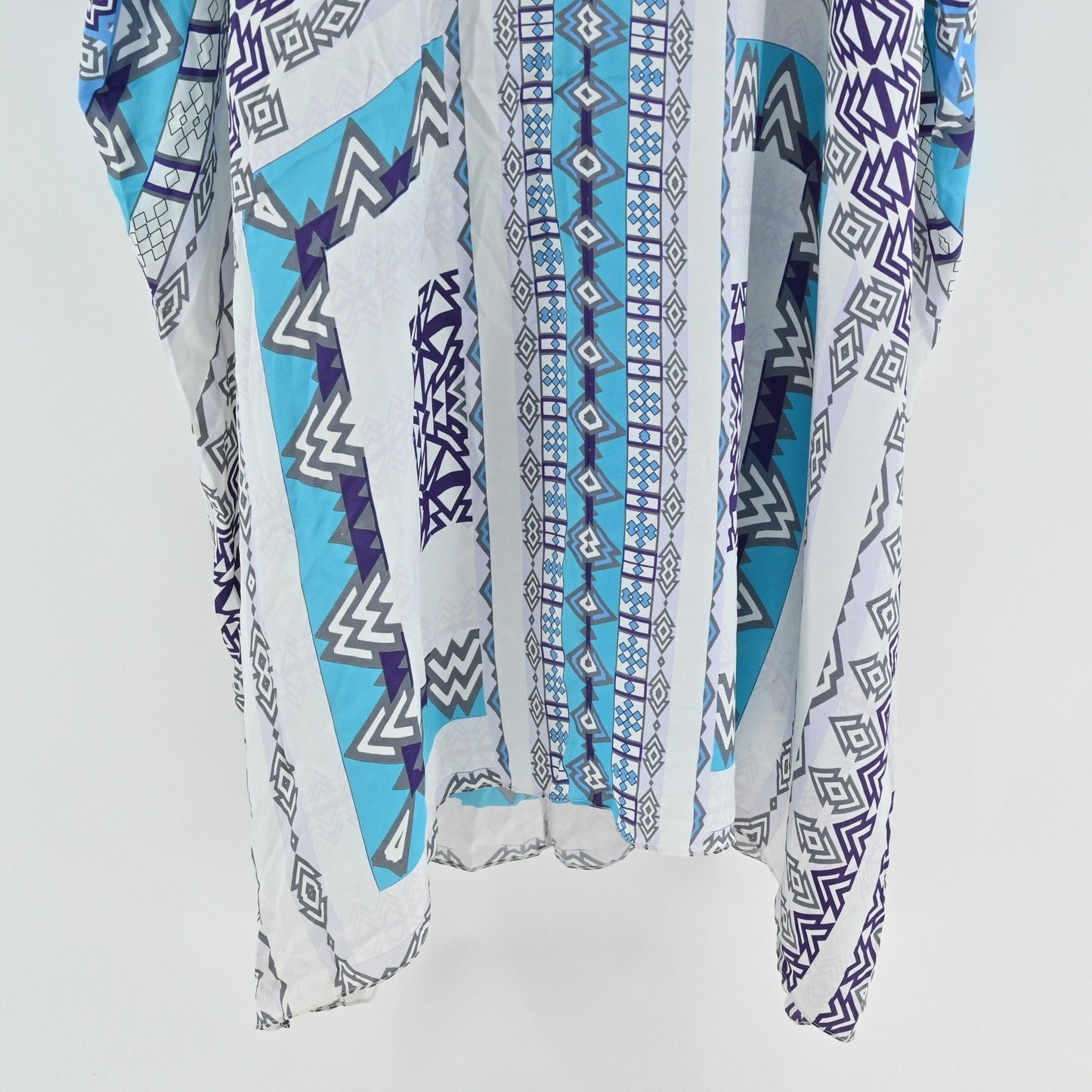 Rococo Sand Silk Kimono Maxi Dress Size M Beaded Hooded Blue Tribal Resortwear