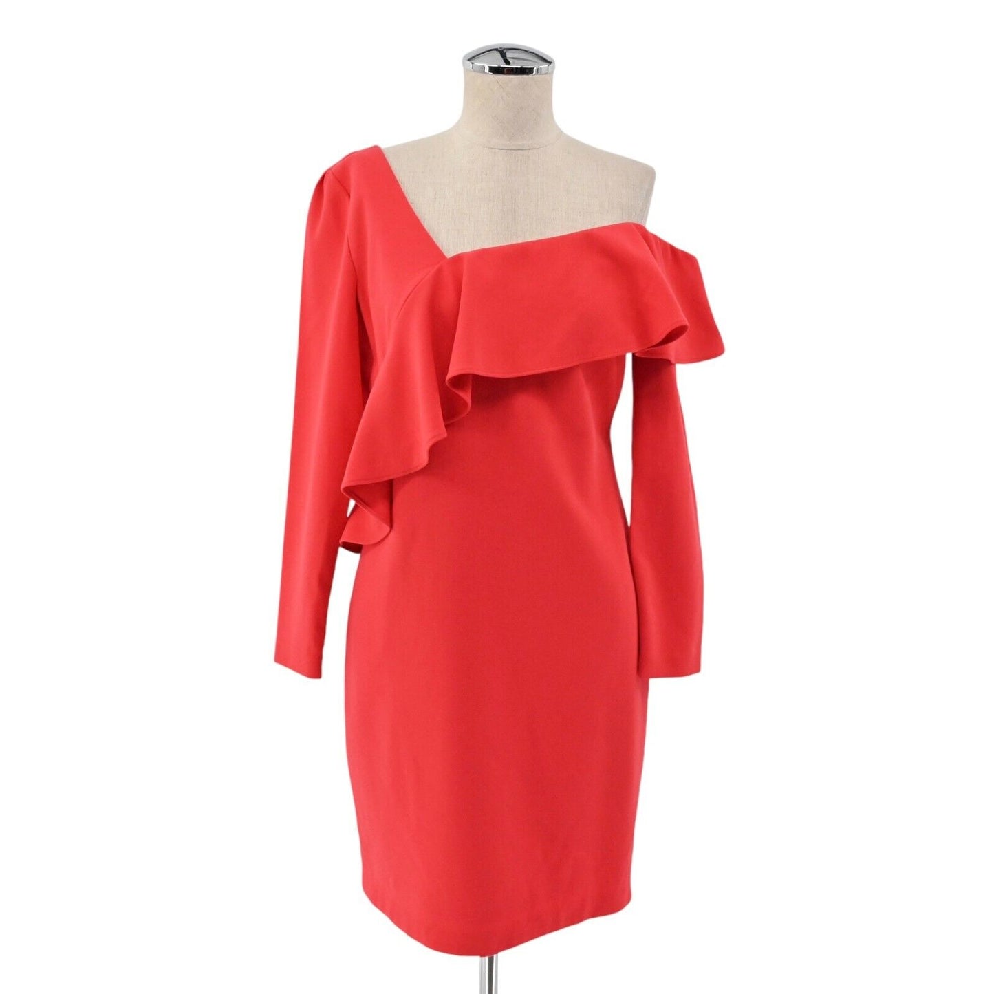 BLACK HALO Dress Womens Size 6 Tava Solid Red Ruffle Long Sleeve Mini Sheath