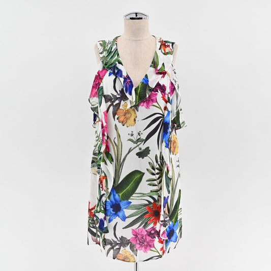 PARKER Dress Size S Glory Tropical Floral Silk Ruffle Cold Shoulder Bloomcore