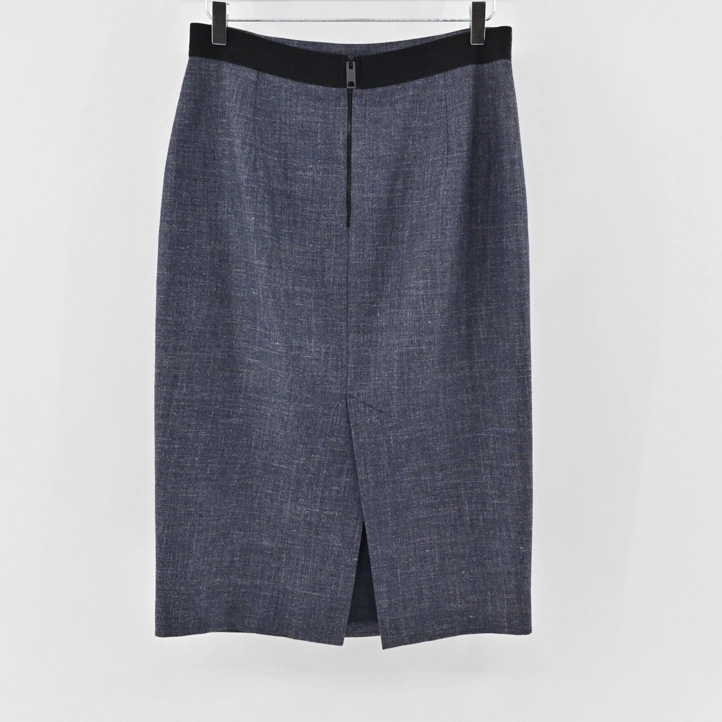 LES COPAINS Skirt Size 46 Blue Wool Silk Linen Stretch Knee Length Pencil Career