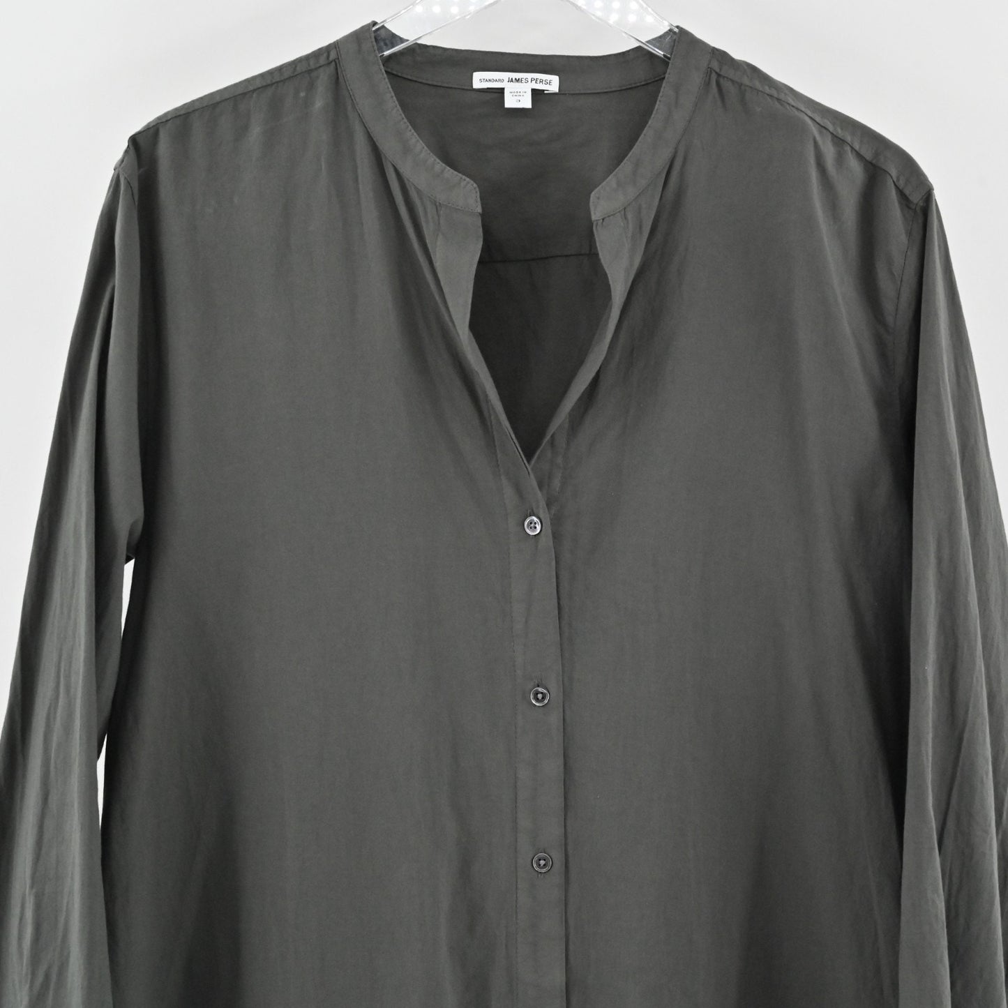 James Perse Gray Shirt Dress Size L Long Sleeve Mandarin Collar Button Lagenlook