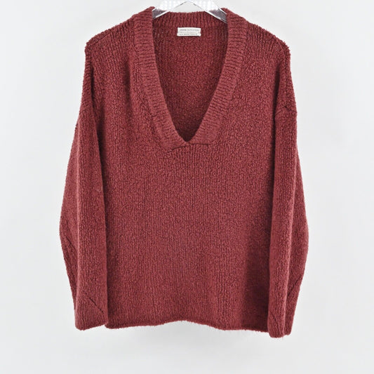 URBAN OUTFITTERS Sweater Womens M Red Fuzzy Pullover V Neck Oversized Soft Cozy