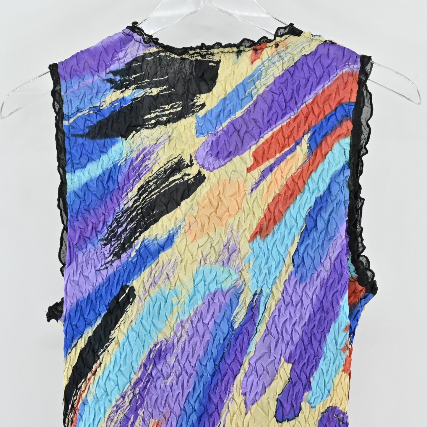 Alberto Makali Womens Colorful Pleated Top Size L Side Tie Textured Art to Wear