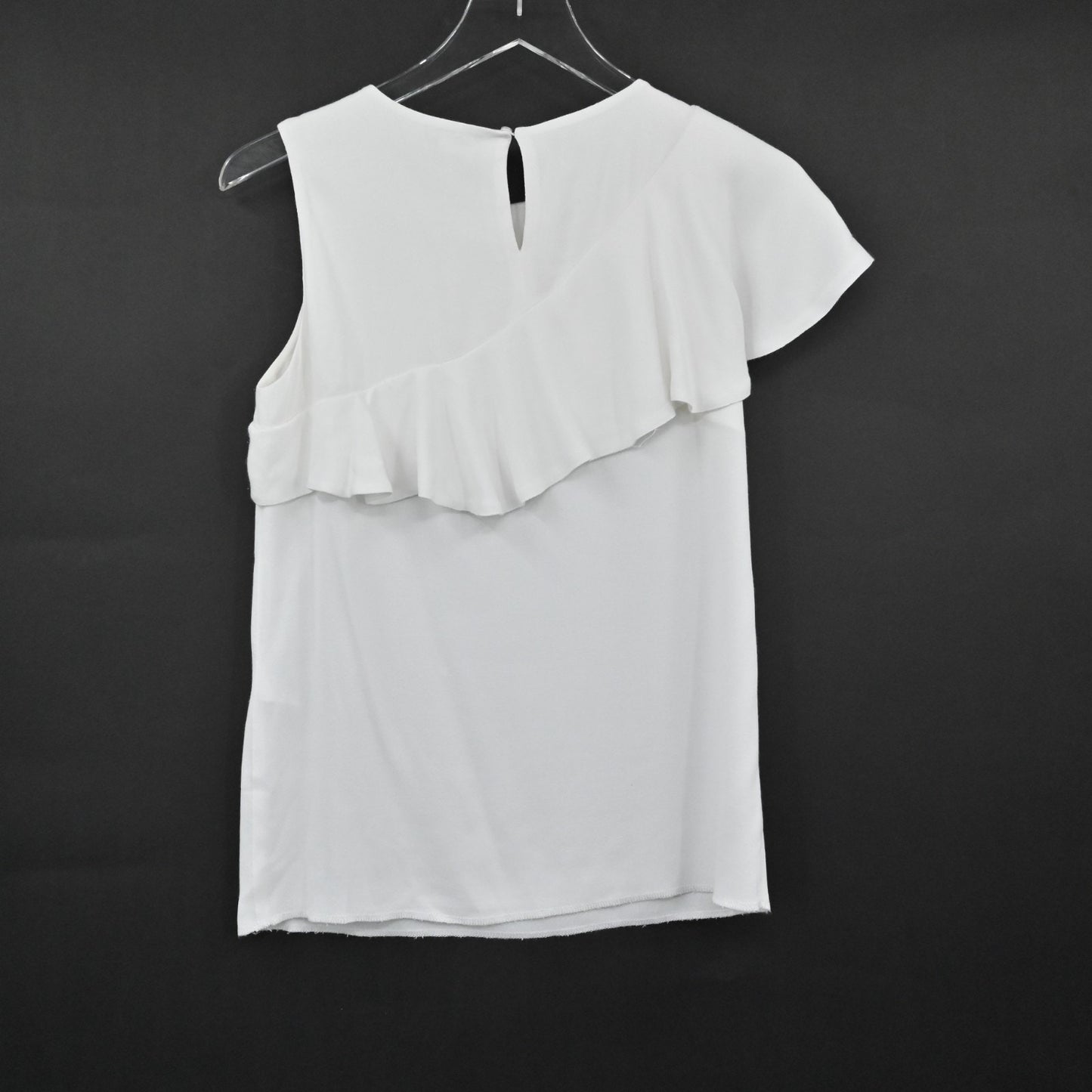 MAJE Womens Lorena White Ruffle Top Size S Sleeveless Coquette Black Buttons